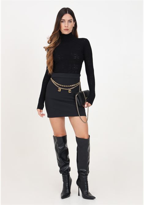 Short black skirt for women with chain belt and logo charms ELISABETTA FRANCHI | GOT3646E2110